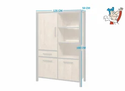 Barkast 126cm - decor - oranje teakhout & matzwart