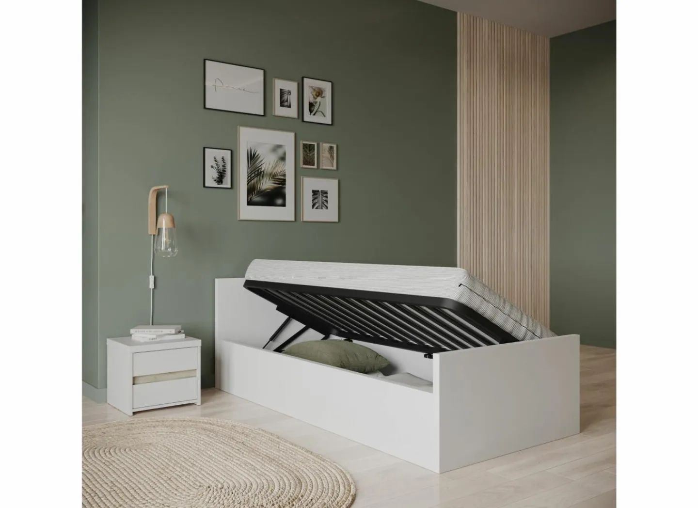 Bed Clyde 90x200cm - decor - wit met opbergruimte
