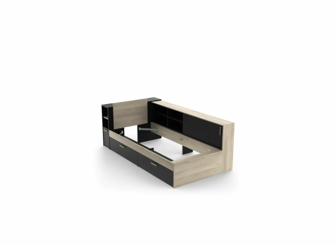 Bed Life 90x190/200cm - decor - kronberg eik & zwart met opbergruimte