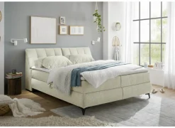 Bedbox Atlantis 160x200cm - stof - ivoor met opbergruimte