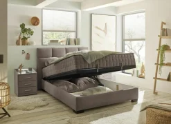 Bedbox Nagol A 120x200cm - stof - stone met opbergruimte