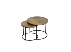 Bijzettafel Alvarez Ø55cm - mango massief - walnoot - set van 2