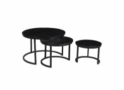 Bijzettafel Celeste Ø70cm - mango massief - zwart - set van 3