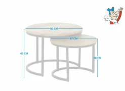 Bijzettafel Half Moon Ø60 set van 2 - mango massief & metaal - naturel