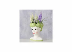 Bloempot Limoen H16cm - keramiek - wit/groen