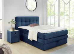 Boxspring Amy 140x200cm - stof - donkerblauw met opbergruimte