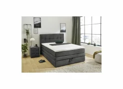 Boxspring Amy 140x200cm - stof - donkergrijs met opbergruimte