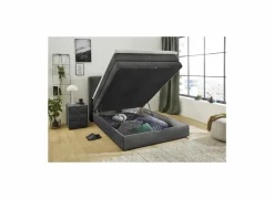 Boxspring Amy 140x200cm - stof - donkergrijs met opbergruimte