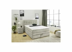 Boxspring Amy 140x200cm - stof - greige met opbergruimte