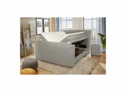 Boxspring Belair Max 180x200cm - stof - lichtgrijs met tv-lift en opbergruimte