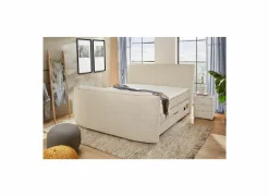 Boxspring Belair Mix 180x200cm - stof - beige met tv-lift en opbergruimte