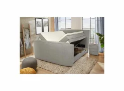 Boxspring Belair Mix 180x200cm - stof - lichtgrijs met tv-lift en opbergruimte