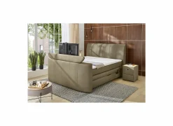 Boxspring Belair Normal 180x200cm - stof - mud met tv-lift en opbergruimte