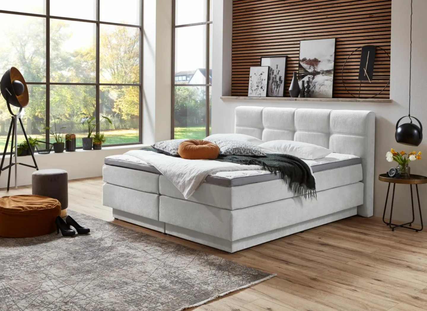 Boxspring BX2110 Portage 180x200cm - stof - ecru met opbergruimte