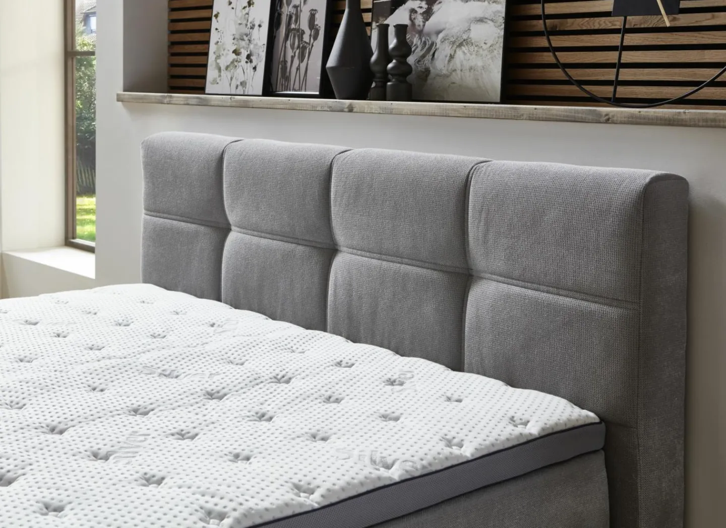 Boxspring BX2110 Portage 160x200cm - stof - lichtgrijs met opbergruimte