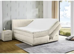 Boxspring Caren Max 180x200cm - stof - ecru met opbergruimte
