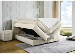 Boxspring Caren Max 180x200cm - stof - ecru met opbergruimte