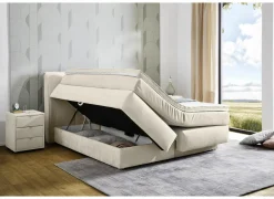 Boxspring Caren Max 180x200cm - stof - ecru met opbergruimte