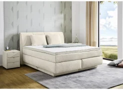 Boxspring Caren Normal 180x200cm - stof - ecru met opbergruimte