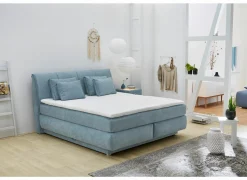 Boxspring Carla Mix 180x200cm - stof - micro lichtblauw met opbergruimte