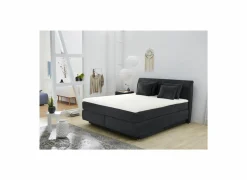 Boxspring Carla Normal 160x200cm - stof - zwart met opbergruimte