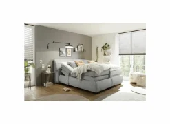 Boxspring Reynosa Gel 180x200cm - stof - zilver met opbergruimte & elektrisch