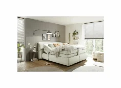 Boxspring Reynosa 180x200cm - stof - ivoor met opbergruimte & elektrisch