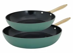 Cosy & Trendy Braadpan Elegance Ø24 & Ø28cm - gerecycleerd aluminium - groen & zwart set van 2