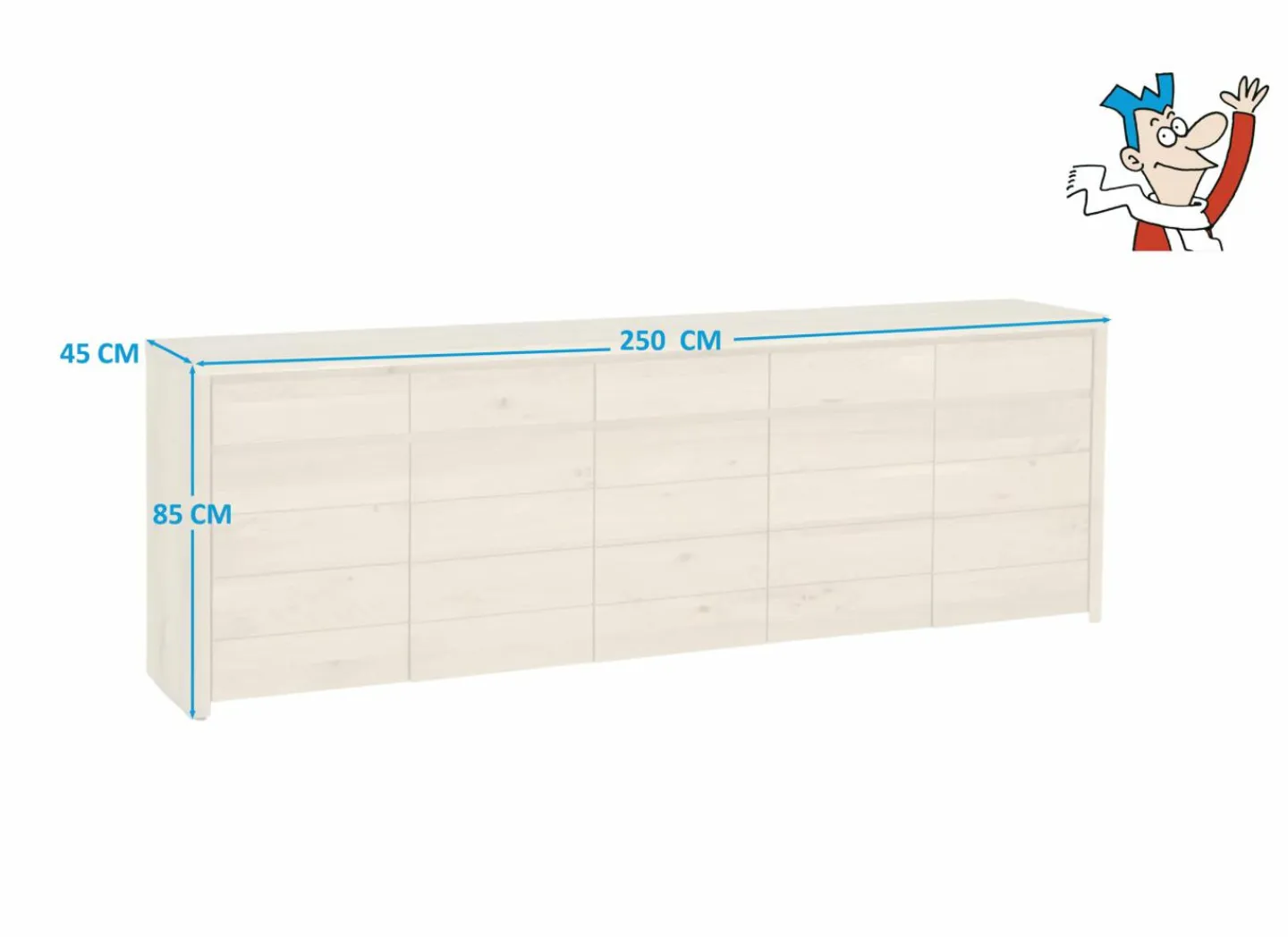 Dressoir Amarillo 250cm - eik massief & decor - naturel