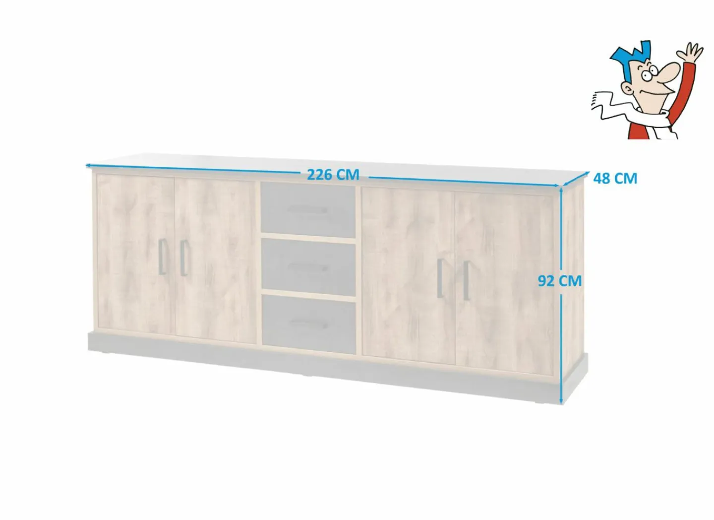 Dressoir 226cm - decor - bruin & zwart