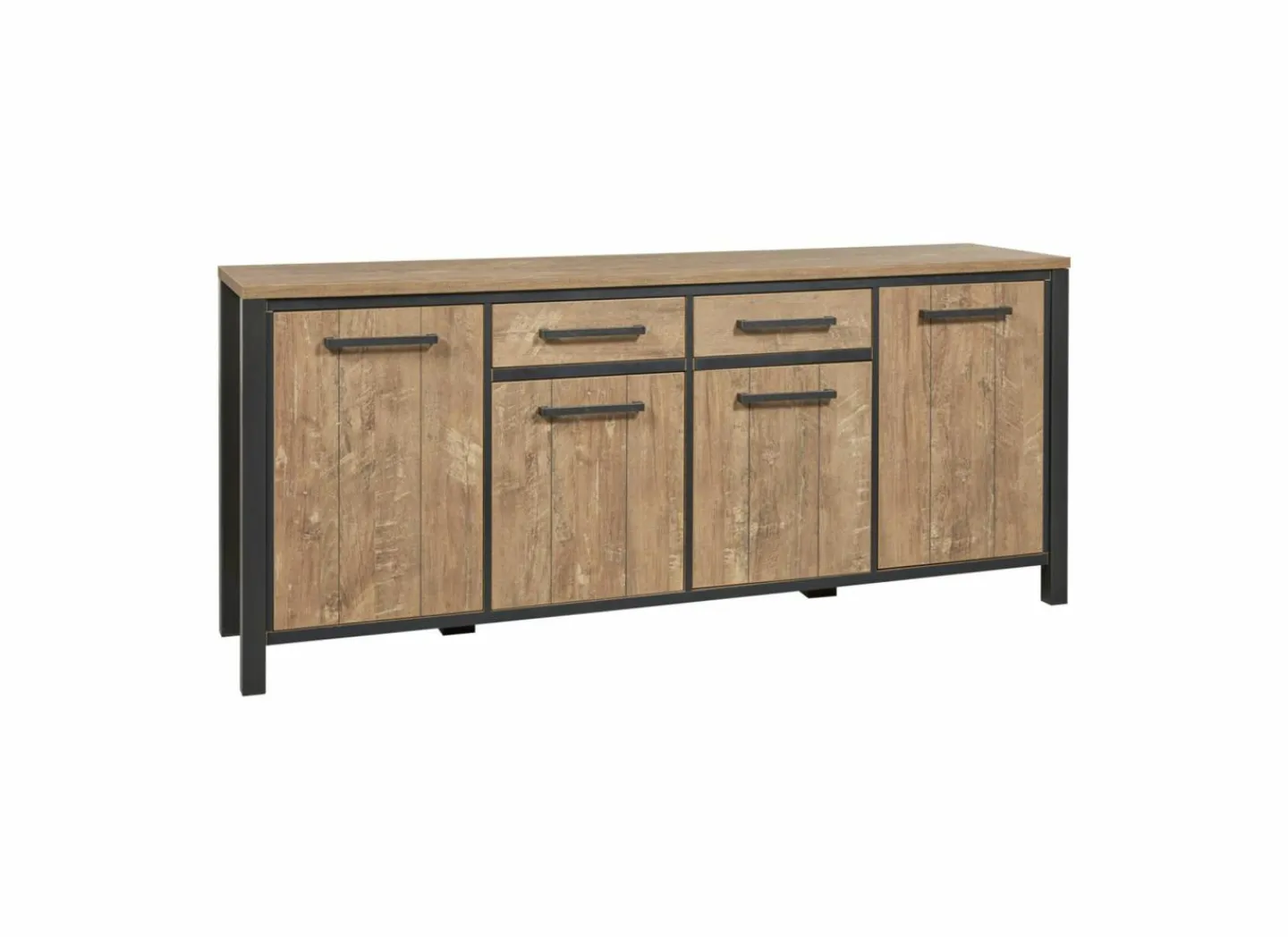 Dressoir 207cm - decor - oranje teakhout & matzwart