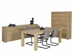 Eetkamer Amarillo eik massief, met 4 stoelen Cloud - tafel 180x90cm - dressoir 225cm - barkast 125cm