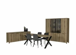 Eetkamer Bordo met 4 stoelen Runner - tafel 200x95cm - dressoir 217cm - barkast 197cm