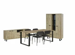 Eetkamer Como 1 met 4 stoelen Epoca antraciet - tafel 200x95cm - dressoir 220cm - kast 120cm