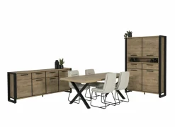 Eetkamer Cronos decor eik met 4 stoelen Crux - tafel 210x100cm - dressoir 218cm - kast 130cm