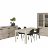 Eetkamer Elias met 4 stoelen Chuck - tafel 170x90cm - dressoir 201cm - vitrinekast 115cm