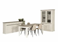 Eetkamer Eline met 4 stoelen Charlton - tafel 190x90cm - dressoir 220cm - vitrinekast 126cm