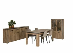 Eetkamer Esther met 4 stoelen Charlton - tafel 180x90cm - dressoir 210cm - vitrinekast 110cm
