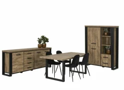 Eetkamer Estrella met 4 stoelen Charlton - tafel 220x95cm - dressoir 225cm - barkast 120cm