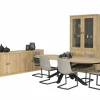 Eetkamer Grimaldi eik massief, met 4 stoelen Cloud - tafel 250x128cm - dressoir 240cm - vitrinekast 120cm