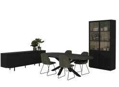 Eetkamer Mauri eik massief met 4 stoelen Patti - tafel 250x128cm - dressoir 240cm - vitrinekast 116,5cm