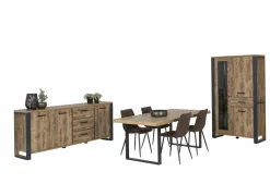 Eetkamer Onno met 4 stoelen Churchill - tafel 200x100 - dressoir 225cm - vitrinekast 114cm