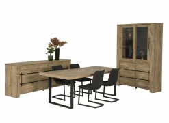 Eetkamer Otto met 4 stoelen Cloud - tafel 200x100cm - dressoir 230cm - vitrinekast 146cm