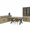 Eetkamer Tibo met 4 stoelen Jumper - tafel 190/250x100cm - dressoir 235cm - vitrinekast 135cm