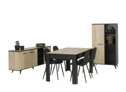 Demeyere Eetkamer Wayne met 4 stoelen Chuck - tafel 140x90cm - dressoir 160,7cm - barkast 83cm