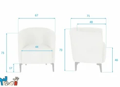 Fauteuil Capri 67x71x73cm - ribfluweel - ivoor