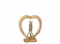J line Figuur Koppel H35cm - mango massief & aluminium - naturel/zilver