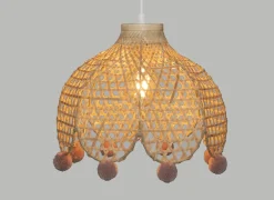 Hanglamp kinderkamer Pompon Ø28cm - bamboe - naturel & roze