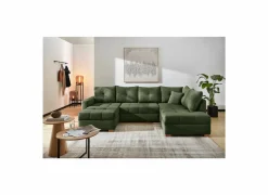 Hoeksalon Abby 311x170cm - stof - groen met bedfunctie