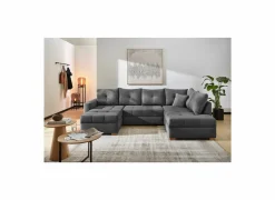 Hoeksalon Abby 311x170cm - stof - grijs met bedfunctie